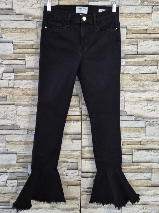 Frame Denim Denim - ​FRAME Jeans Women's 27 Black Film Noir Ruffle Flare Hem Bell Bottom Western